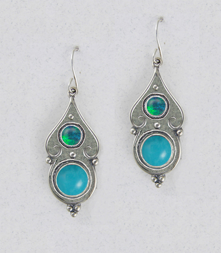 Sterling Silver Gothic Look With Turquoise Gemstone Drop Dangle Earrings